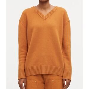 Renggli Sweater Size Small Merino Wool V Neck Boxy Oversized Preppy Orange